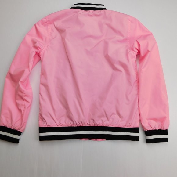 Justice Youth Girls 10 Spellout Justice Pink Black Bomber Jacket - Picture 7 of 9